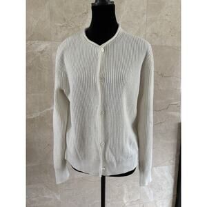 Alex Mill Eldridge Cable Knit Cardigan - L White, Rolled Hem, Cotton Linen